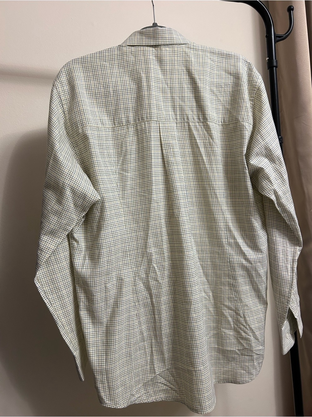 Oliver Ridley Men's Long-Sleeve Checked Button-Down Shirt - Cream size L plaid - Picture 5 of 6